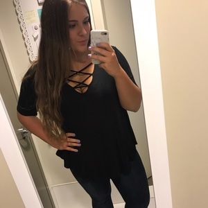 American Eagle 3/4 sleeve lace up top